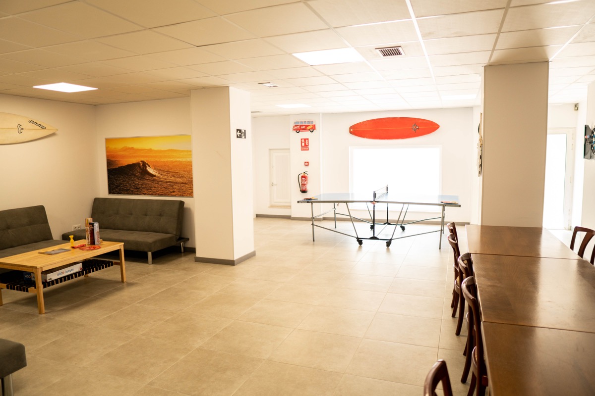 Shared guest kitchen at Albergue Playa de Merón