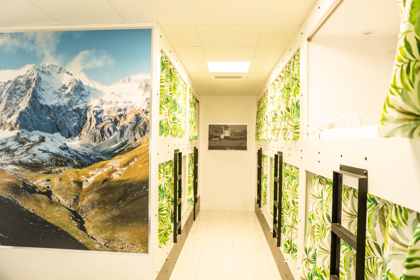 Close-up of a hostel bunk bed with fresh linen
